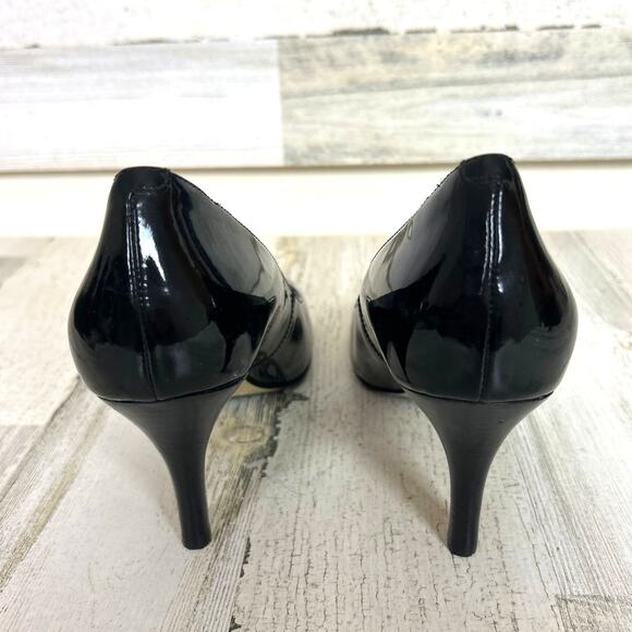 Cole Haan Women’s 7.5 Black Patent Leather Peep Toe Pumps Work Heels NEW - Picture 4 of 8